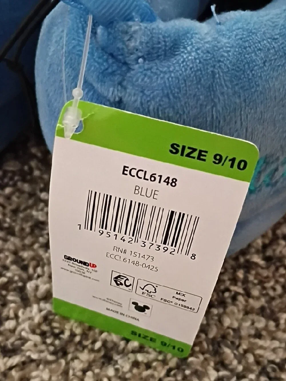 Disney Blue Stitch Plush Kids Slippers with Pink Ear Detail